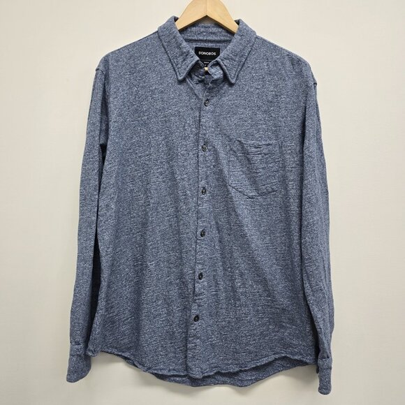 Bonobos Slim Fit Soft Knit Button Up Shirt Mens Large Heather Blue Long Sleeve - Picture 1 of 6